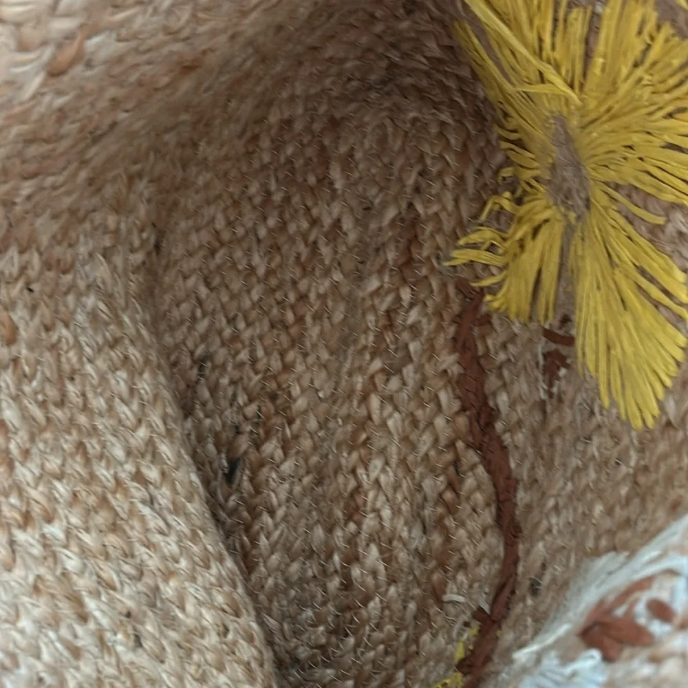 Chicos Floral Beach 100% Jute Tote